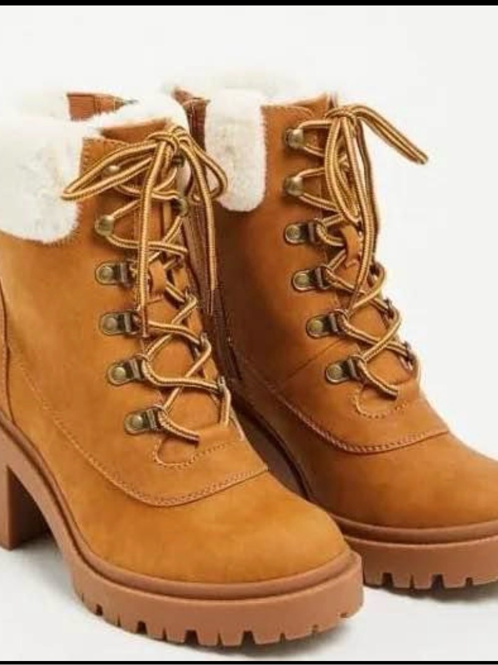 torrid Tan Lace-Up Faux-Shearling Ankle Boots
